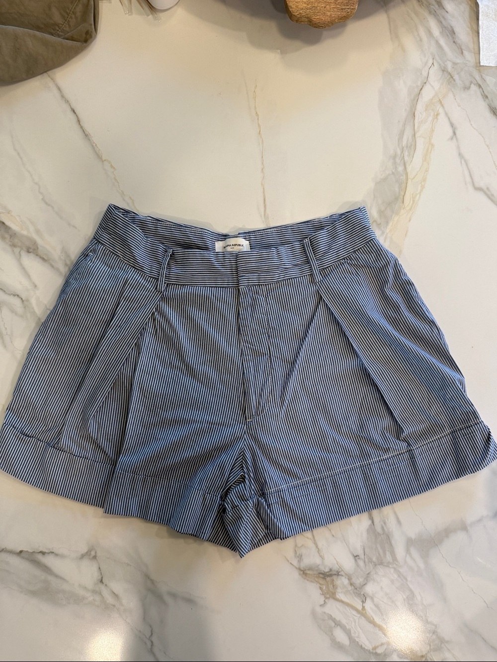 Banana Republic Blue and White Pinstripe High-Waist Shorts